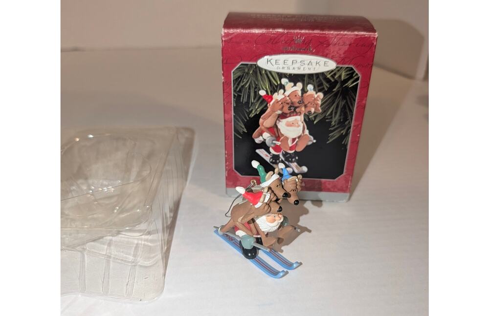 Vintage 1998 Hallmark Keepsake Ornament Downhill Dash Santa Reindeer